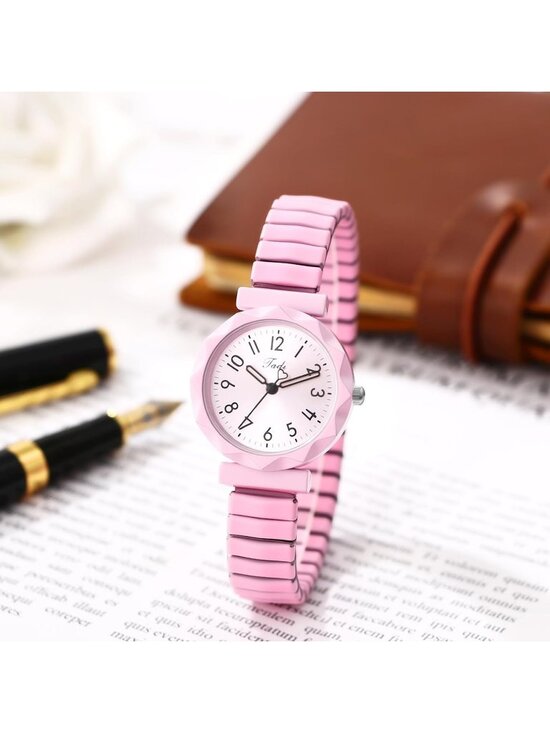 Unisex Pink Analog Quartz Stretch Band Elastic Stainless Steel Expansion Watch main image 5